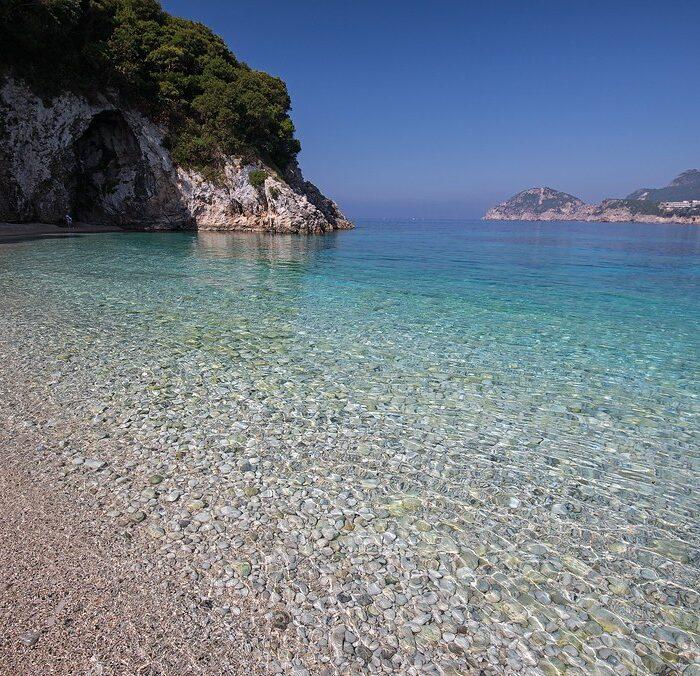 Rovinia beach corfu close up